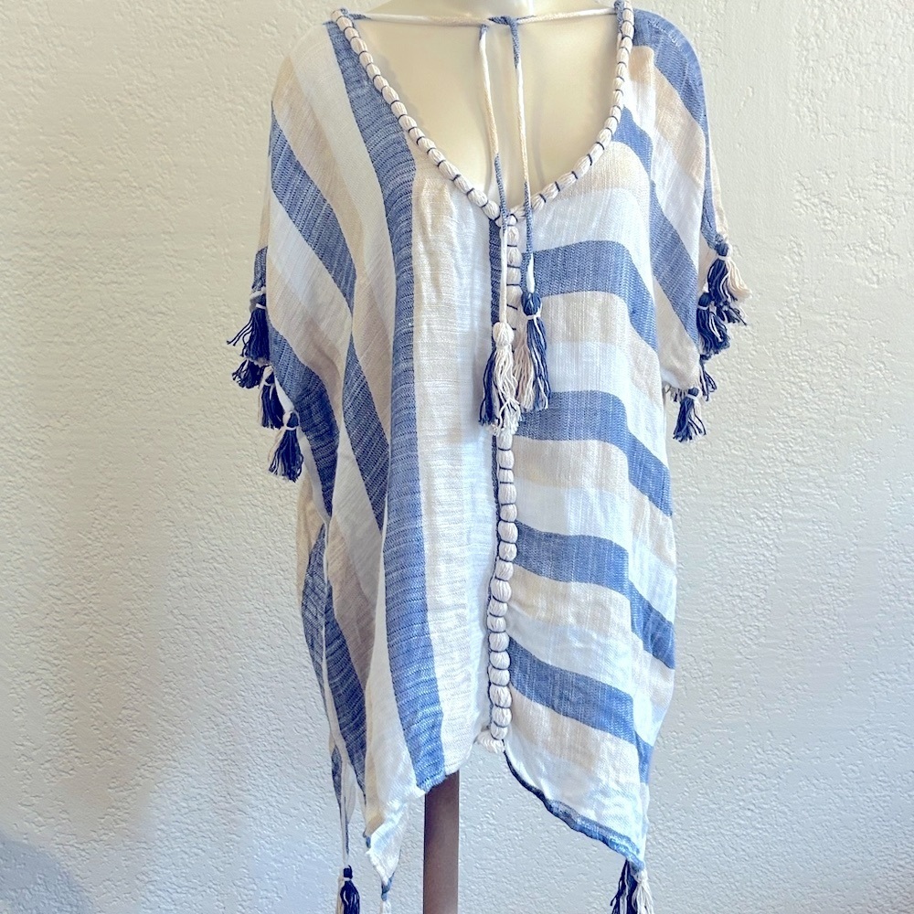 Gypsie Blu Pom Pom 100% rayon cover up top SZ SMALL NWT - Picture 11 of 14